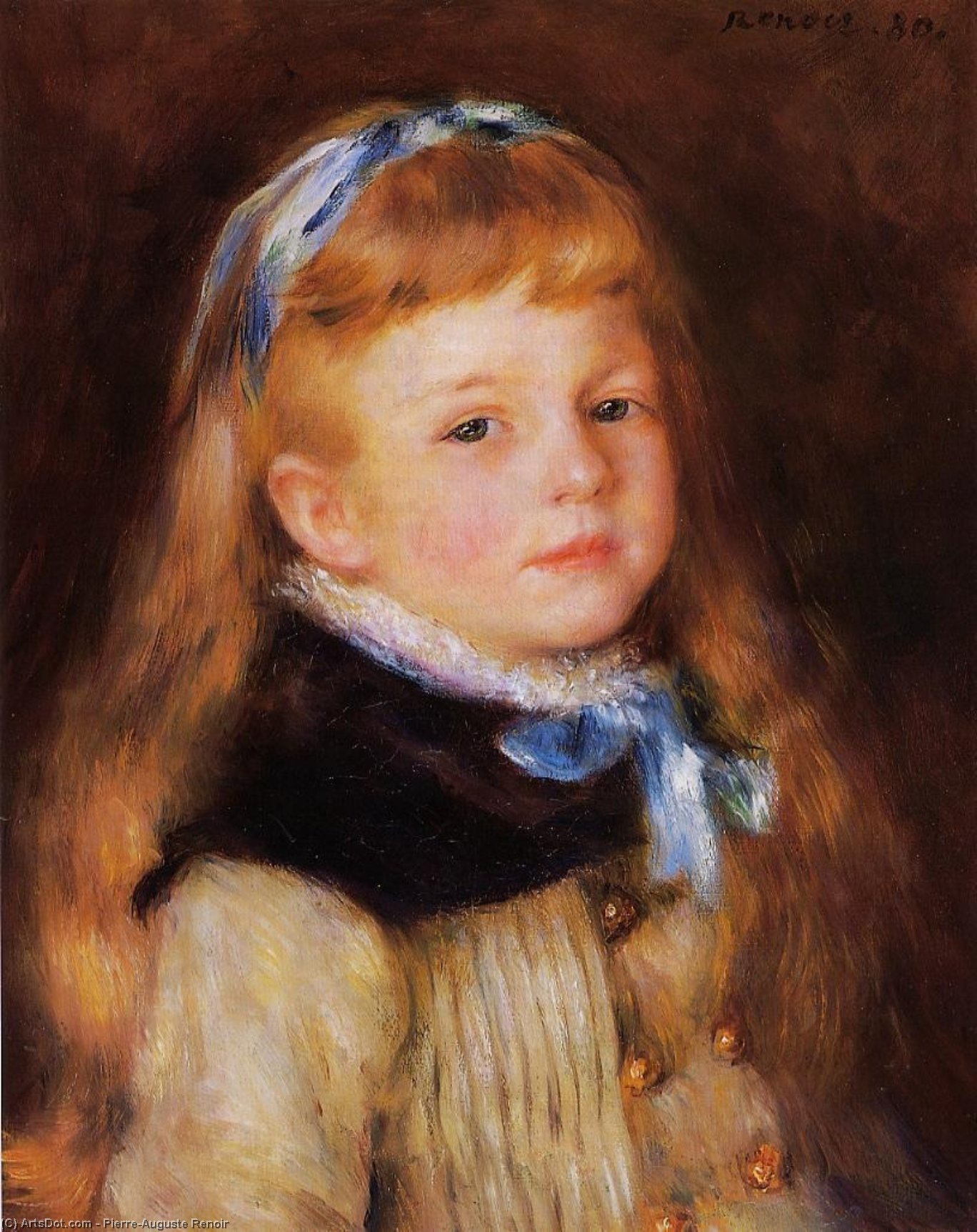 WikiOO.org - Encyclopedia of Fine Arts - Schilderen, Artwork Pierre-Auguste Renoir - Mademoiselle Grimprel in a Blue Ribbon