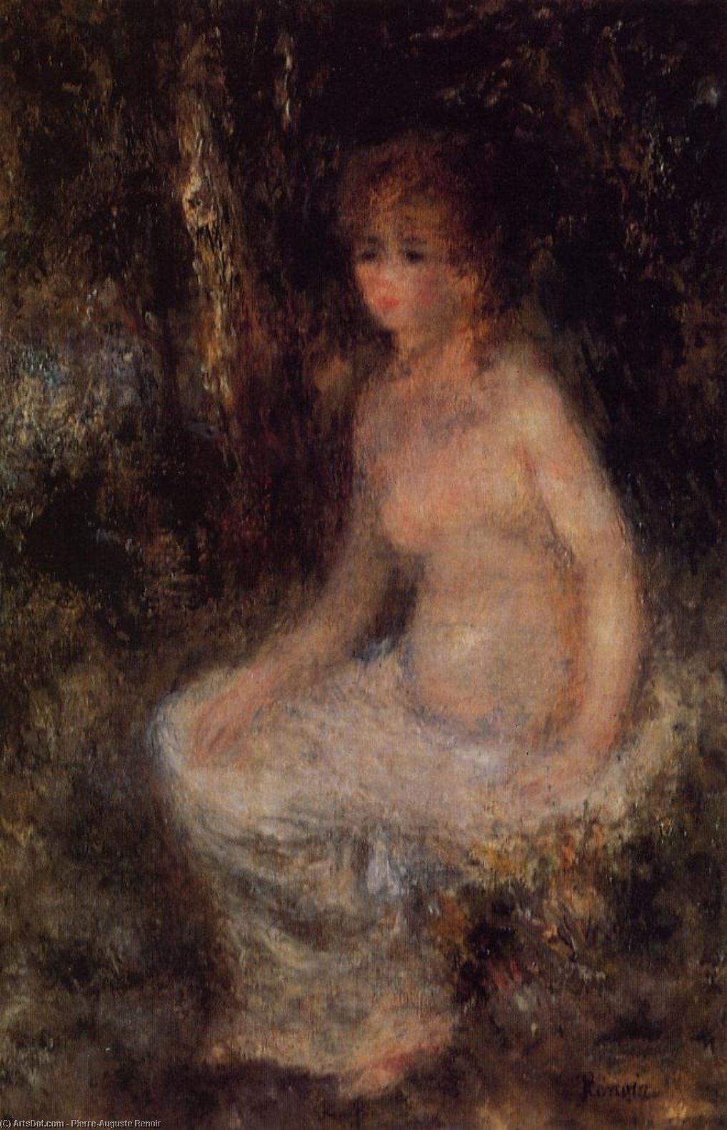 WikiOO.org – 美術百科全書 - 繪畫，作品 Pierre-Auguste Renoir - 裸体  坐在  在 森林