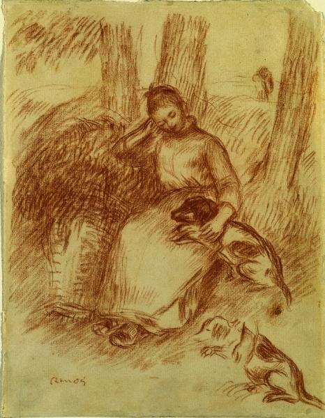 WikiOO.org - Encyclopedia of Fine Arts - Maleri, Artwork Pierre-Auguste Renoir - Peasant Girl with Dog