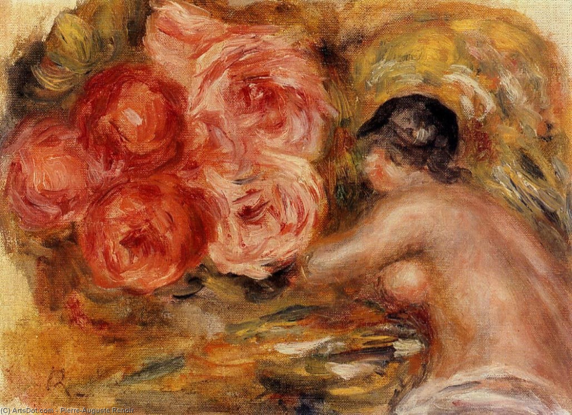 Wikioo.org - The Encyclopedia of Fine Arts - Painting, Artwork by Pierre-Auguste Renoir - Roses and Study of Gabrielle