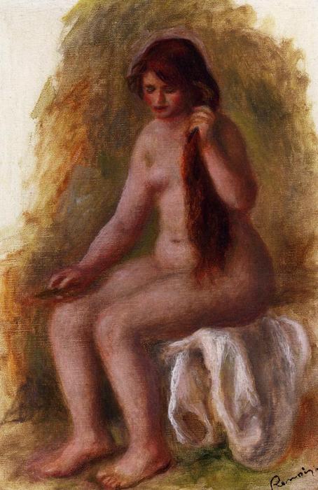 WikiOO.org - Εγκυκλοπαίδεια Καλών Τεχνών - Ζωγραφική, έργα τέχνης Pierre-Auguste Renoir - Seated Nude Combing Her Hair
