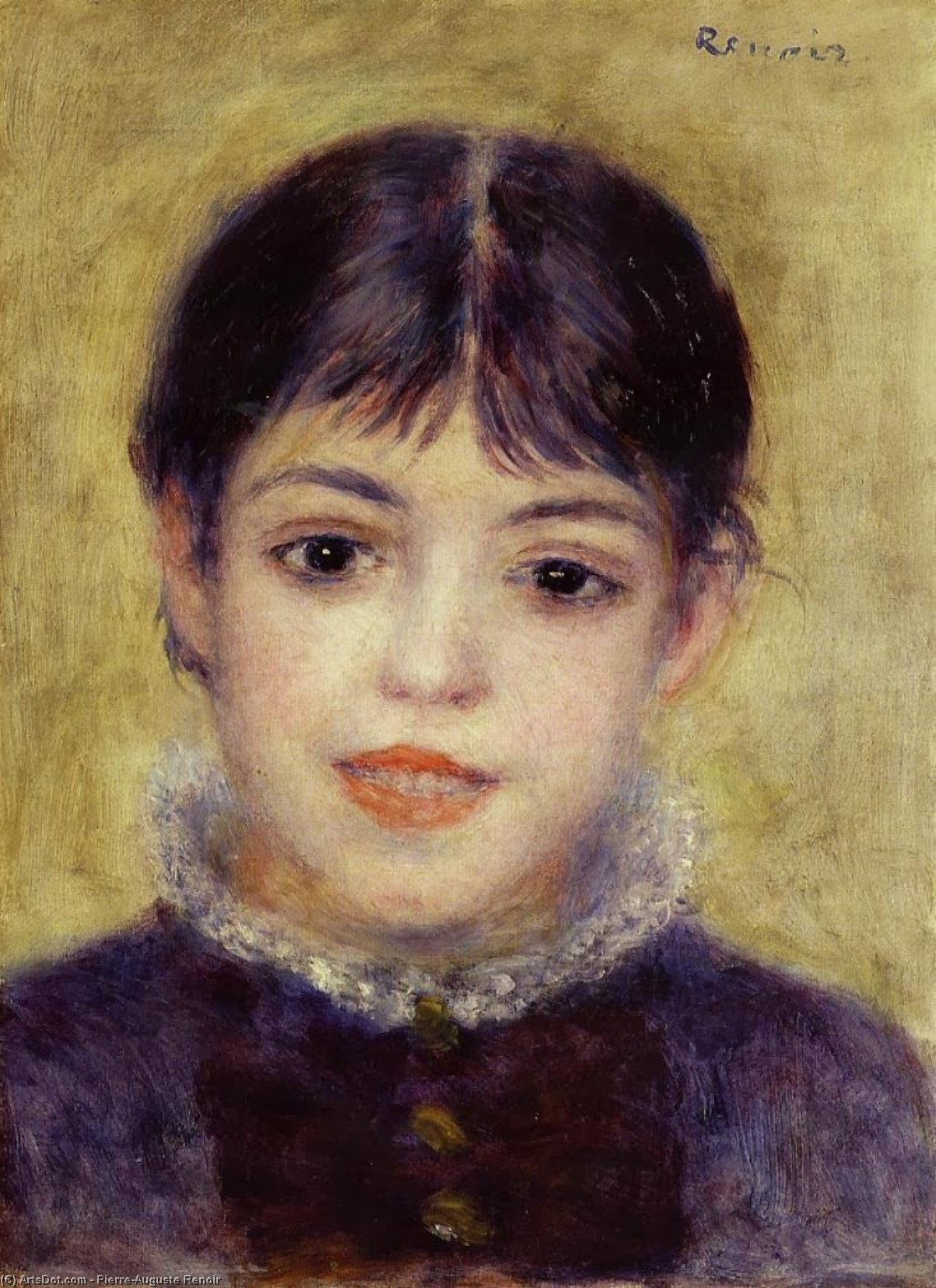 Wikoo.org - موسوعة الفنون الجميلة - اللوحة، العمل الفني Pierre-Auguste Renoir - Smiling Young Girl