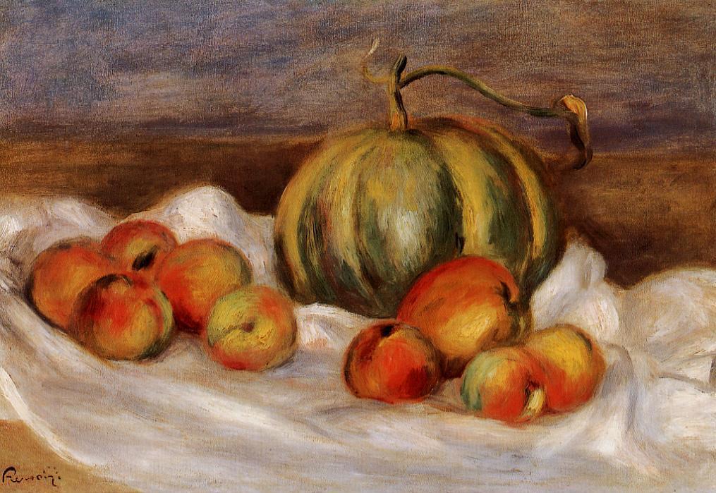 Wikioo.org - The Encyclopedia of Fine Arts - Painting, Artwork by Pierre-Auguste Renoir - Still Life with Cantalope and Peaches