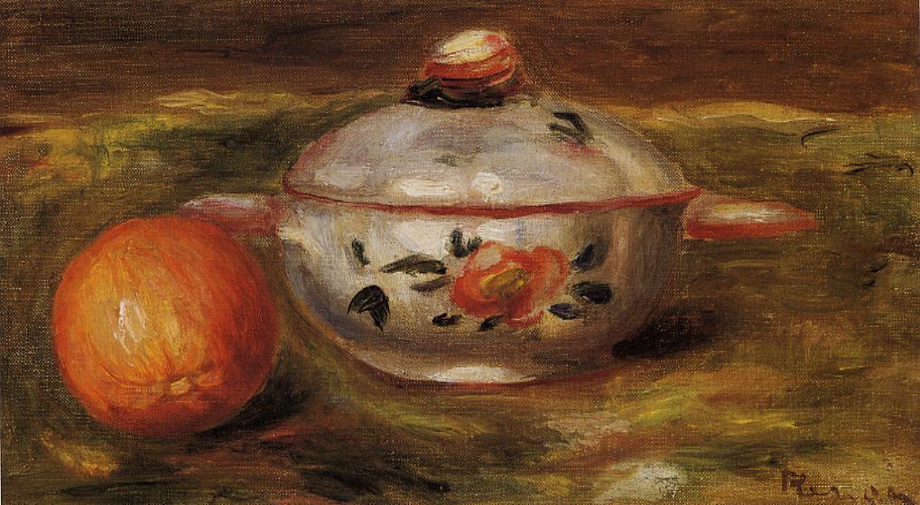 Wikioo.org - The Encyclopedia of Fine Arts - Painting, Artwork by Pierre-Auguste Renoir - Still Life with Orange and Sugar Bowl
