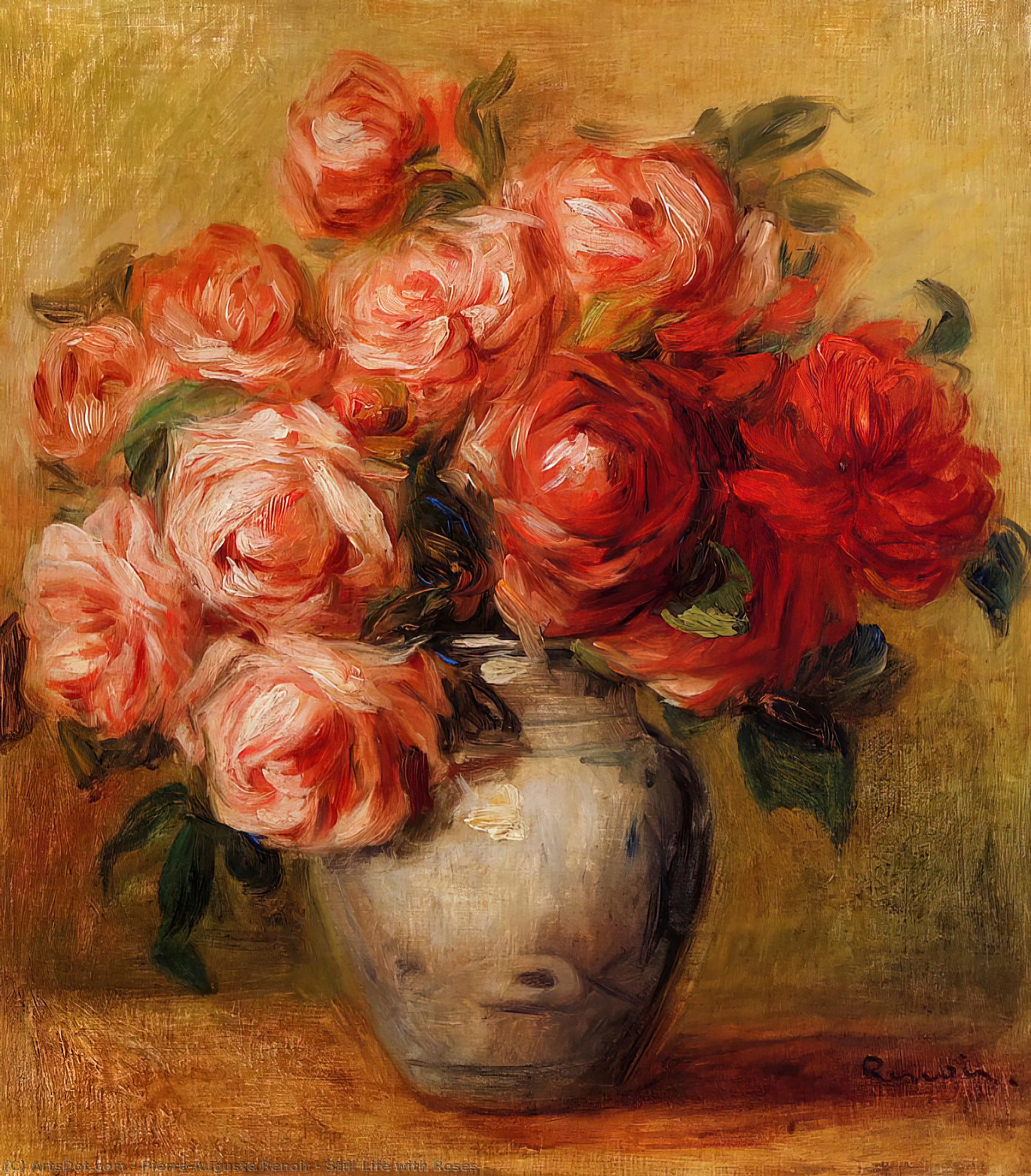 Wikoo.org - موسوعة الفنون الجميلة - اللوحة، العمل الفني Pierre-Auguste Renoir - Still Life with Roses