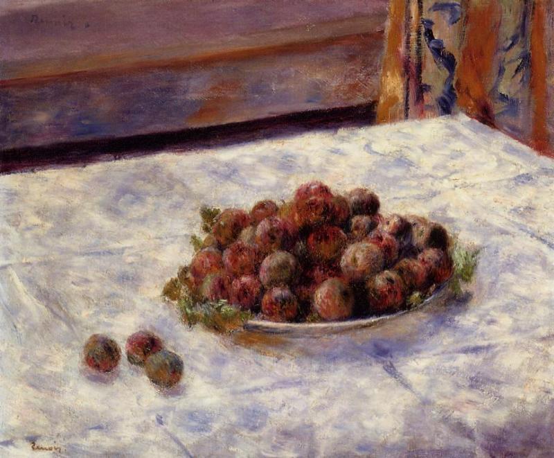 Wikioo.org – La Enciclopedia de las Bellas Artes - Pintura, Obras de arte de Pierre-Auguste Renoir - naturaleza muerta Un  Plato  todaclasede  Ciruelas