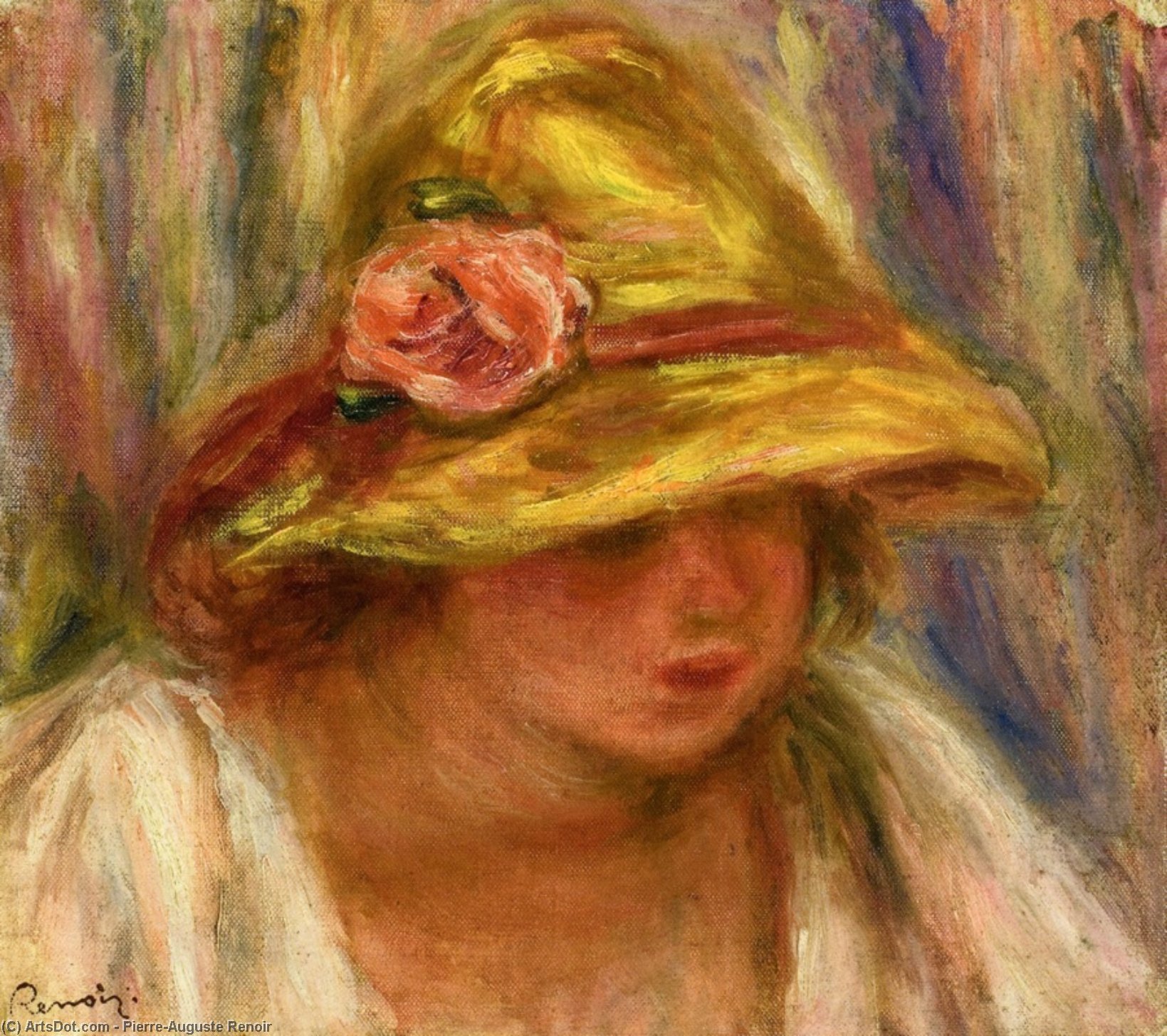 Wikioo.org - สารานุกรมวิจิตรศิลป์ - จิตรกรรม Pierre-Auguste Renoir - Study of a Woman in a Yellow Hat