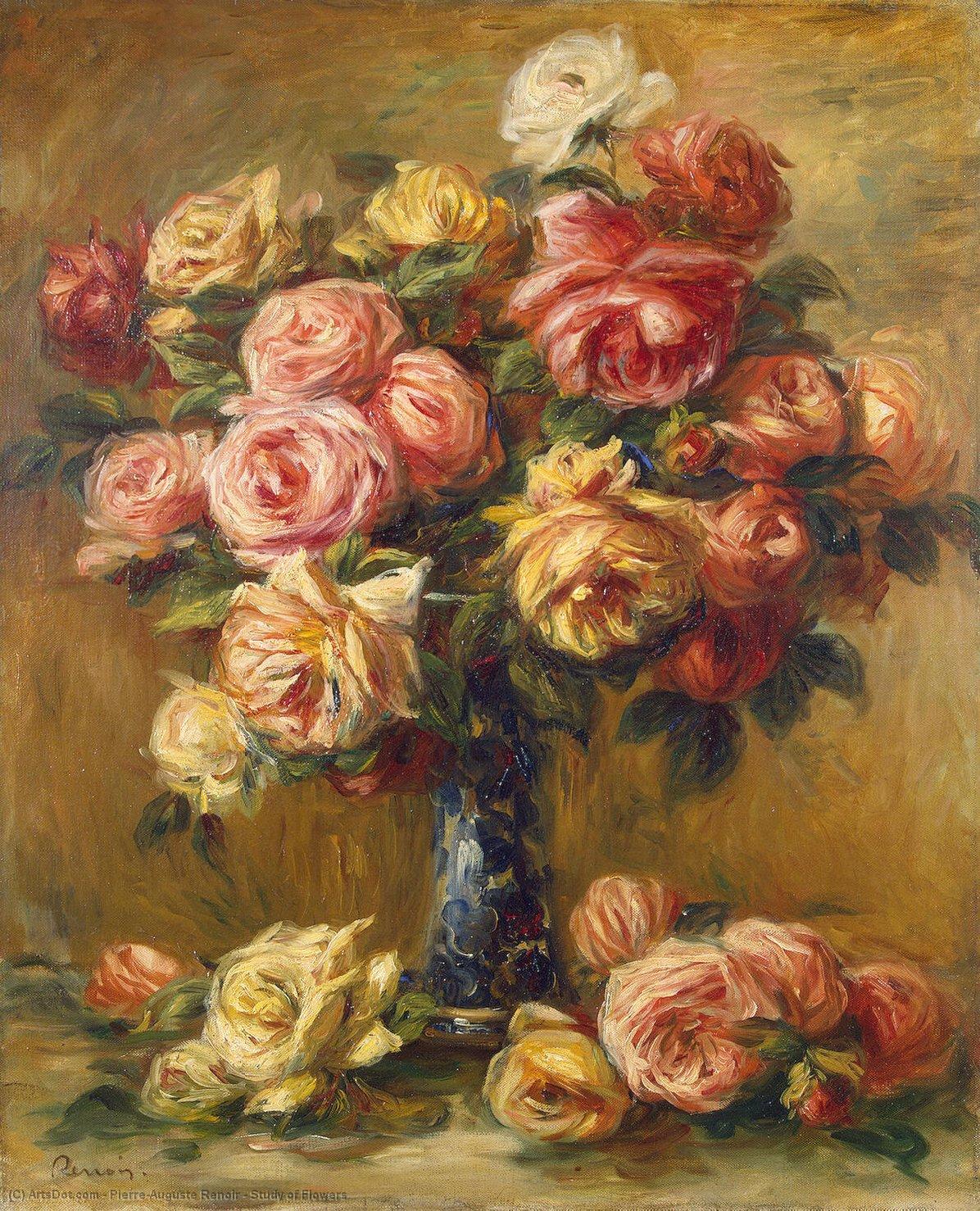 Wikoo.org - موسوعة الفنون الجميلة - اللوحة، العمل الفني Pierre-Auguste Renoir - Study of Flowers