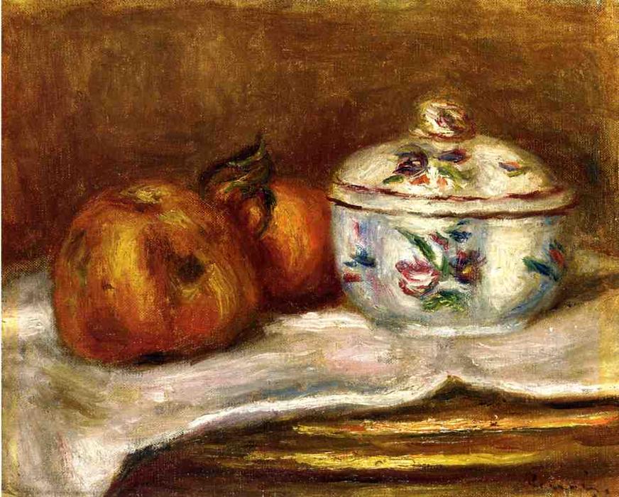Wikioo.org - The Encyclopedia of Fine Arts - Painting, Artwork by Pierre-Auguste Renoir - Sugar Bowl, Apple and Orange