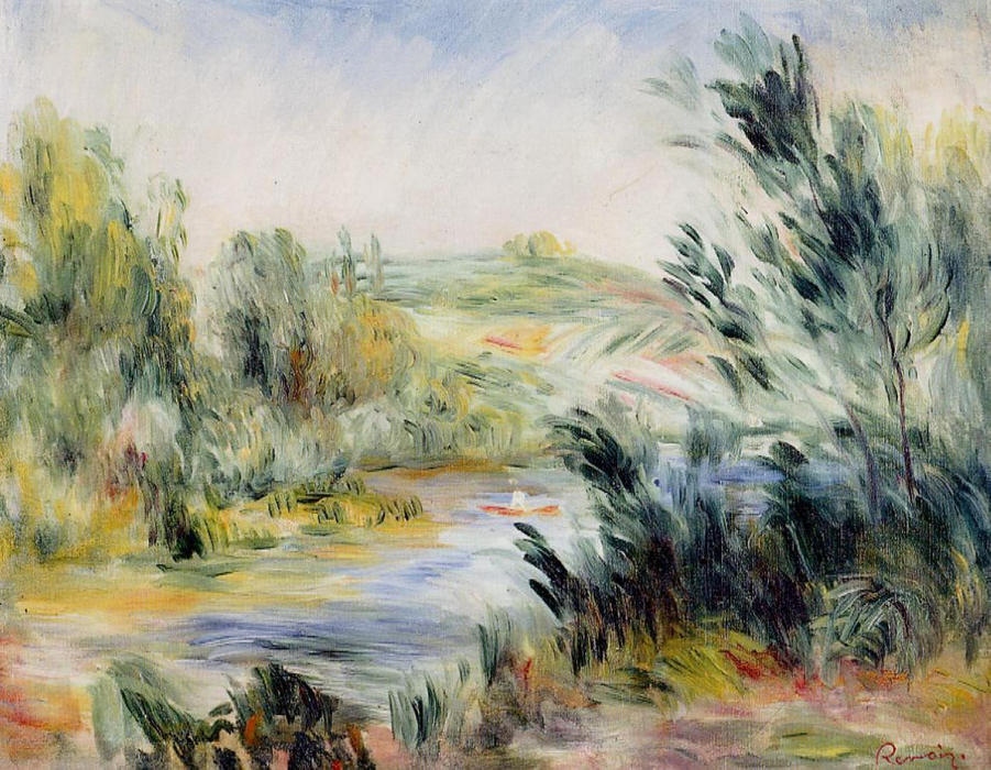 Wikioo.org - The Encyclopedia of Fine Arts - Painting, Artwork by Pierre-Auguste Renoir - The Banks of a River, Rower in a Boat