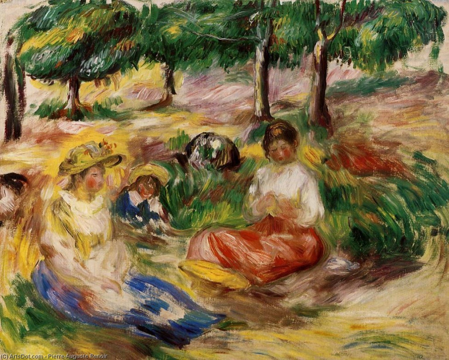 Wikioo.org - Die Enzyklopädie bildender Kunst - Malerei, Kunstwerk von Pierre-Auguste Renoir - drei jung mädchen sitzend in der gras
