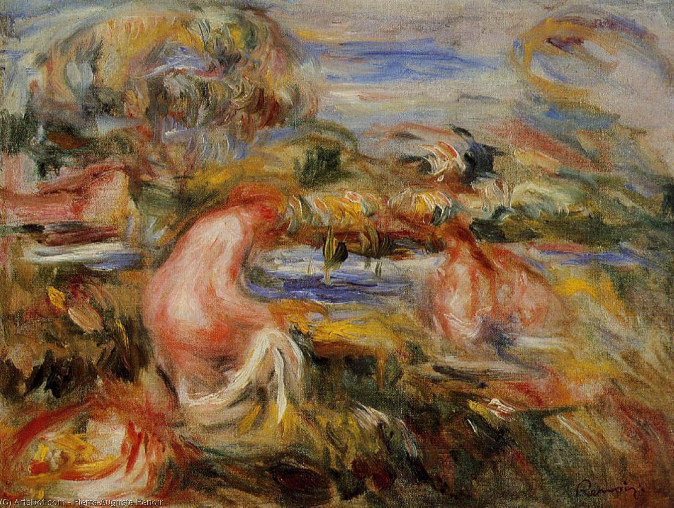 Wikioo.org - The Encyclopedia of Fine Arts - Painting, Artwork by Pierre-Auguste Renoir - Two Bathers in a Landscape