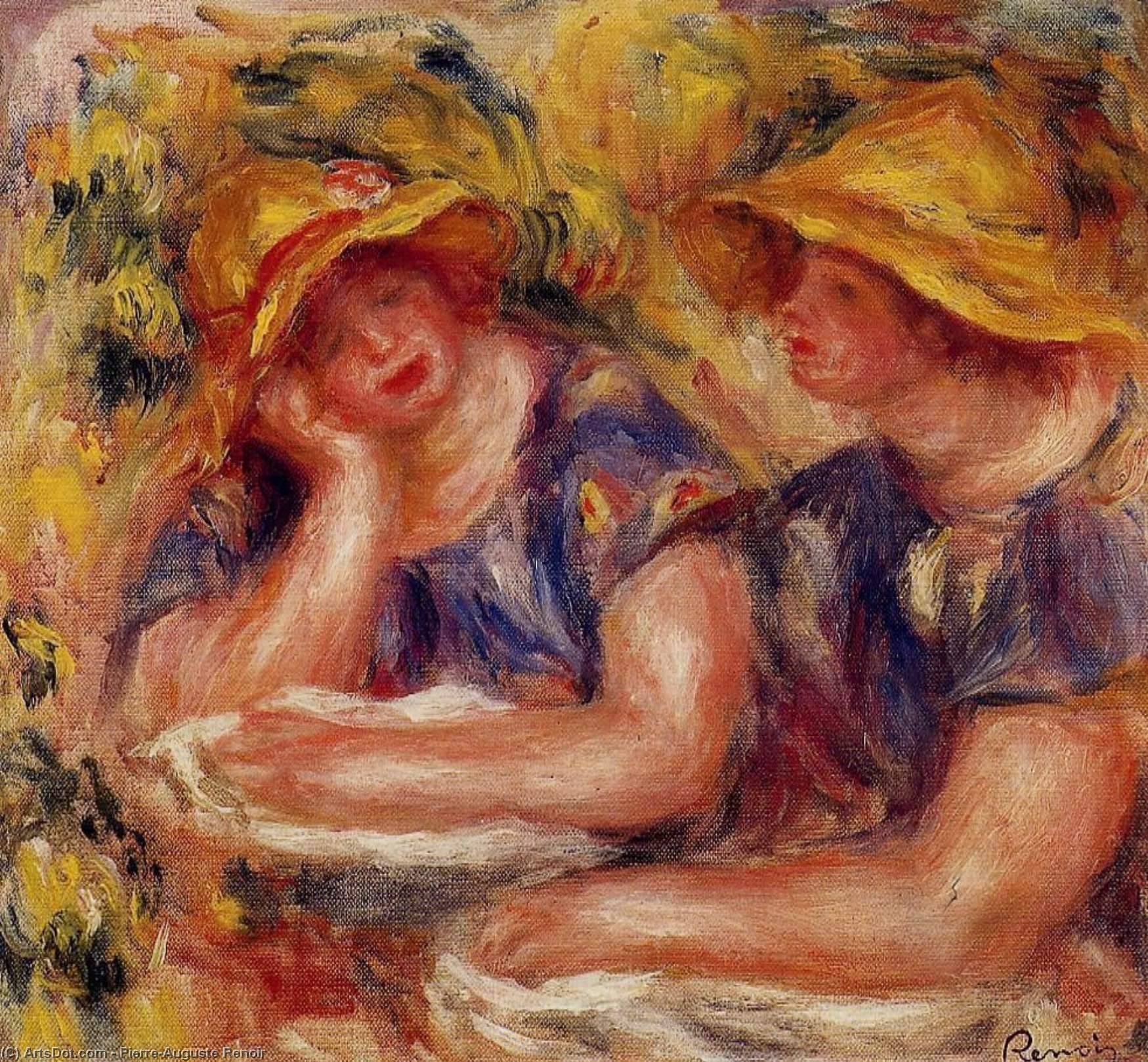 Wikoo.org - موسوعة الفنون الجميلة - اللوحة، العمل الفني Pierre-Auguste Renoir - Two Women in Blue Blouses