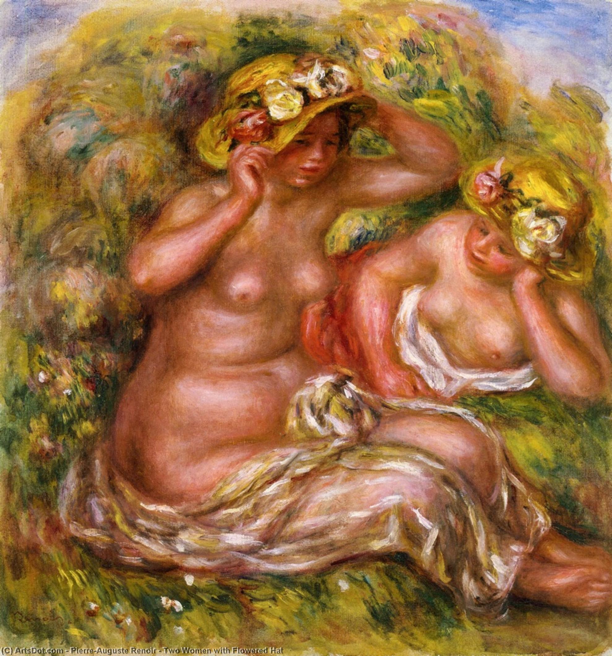 Wikioo.org - สารานุกรมวิจิตรศิลป์ - จิตรกรรม Pierre-Auguste Renoir - Two Women with Flowered Hat