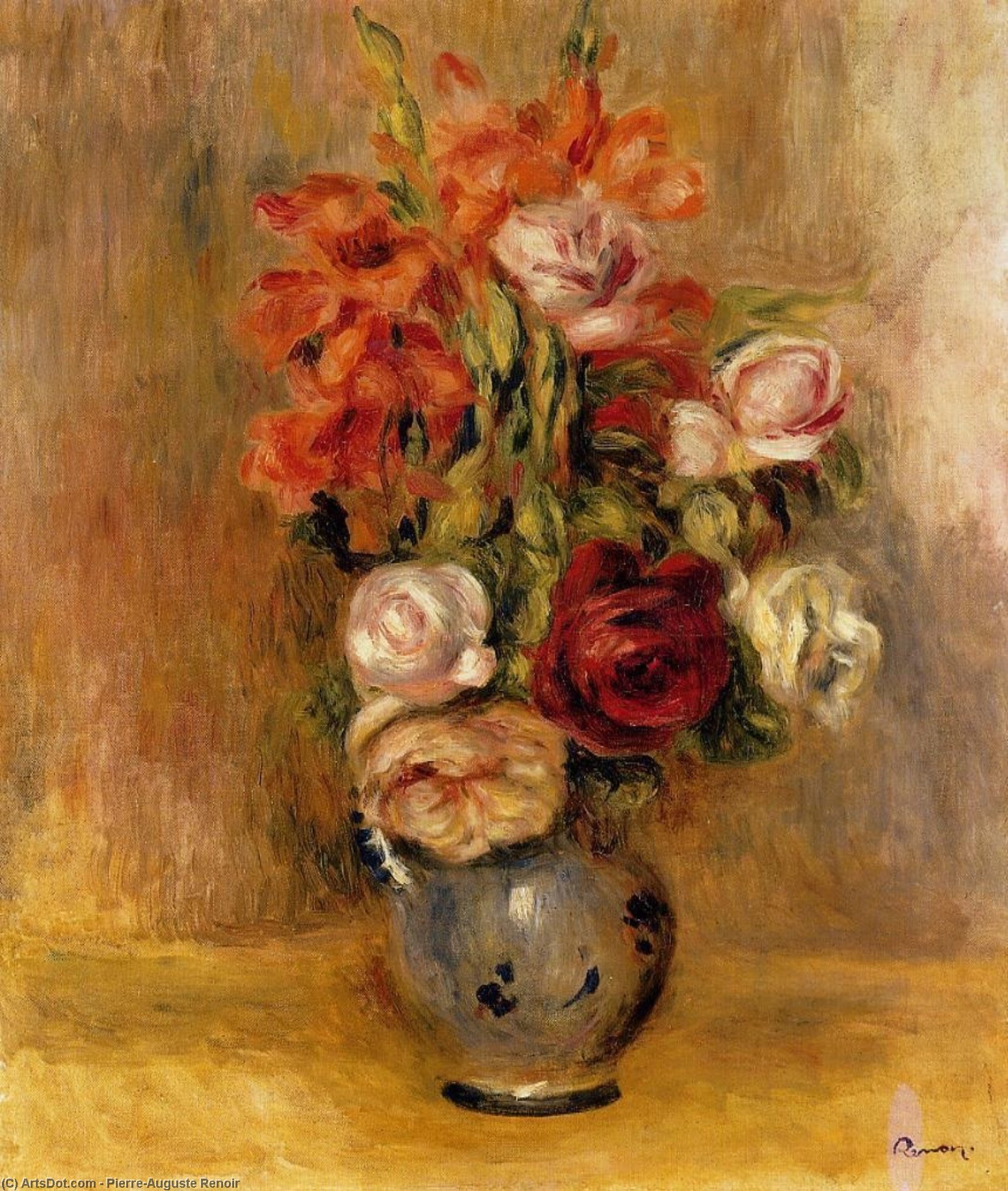 Wikioo.org - The Encyclopedia of Fine Arts - Painting, Artwork by Pierre-Auguste Renoir - Vase of Gladiolas and Roses