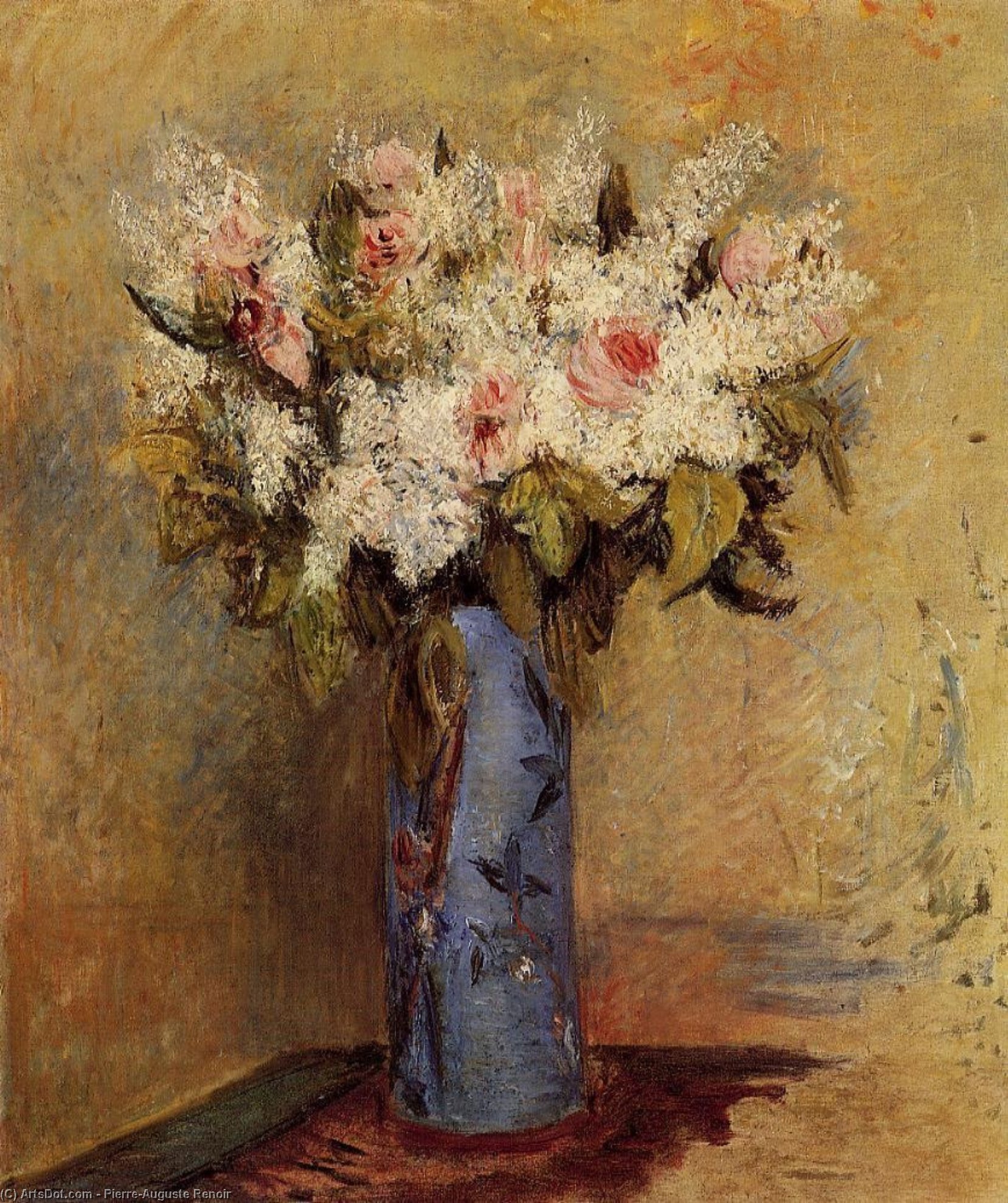 Wikioo.org - Die Enzyklopädie bildender Kunst - Malerei, Kunstwerk von Pierre-Auguste Renoir - vase von Flieder  und  Rosen