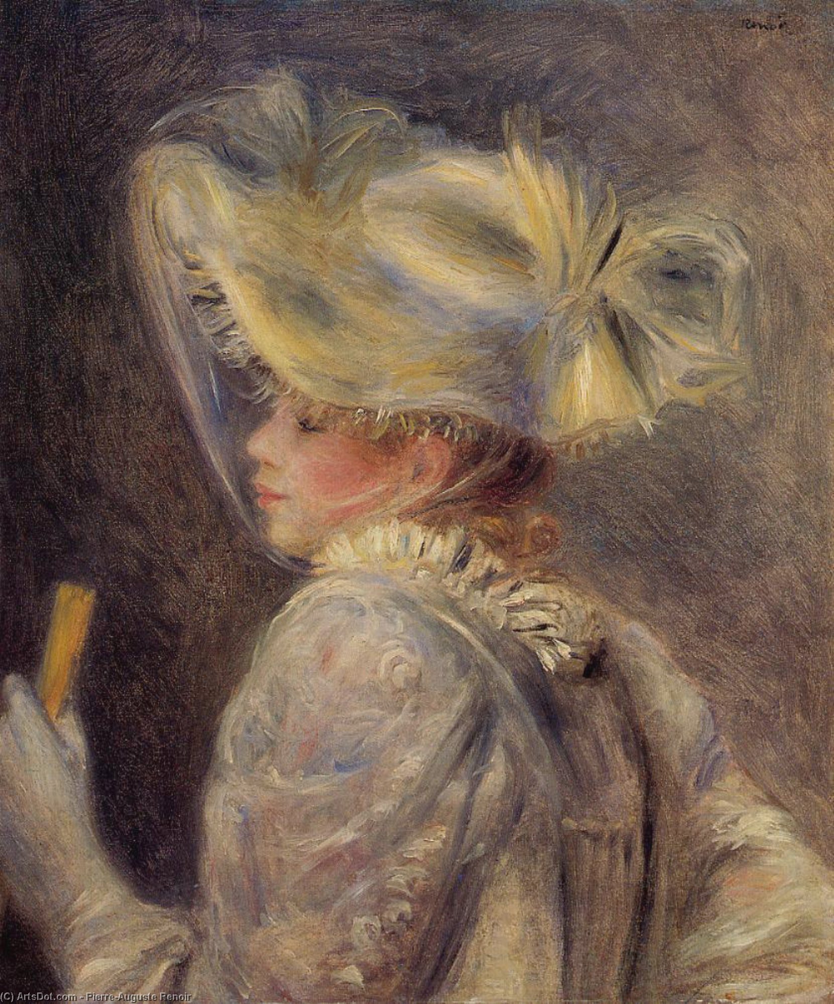 WikiOO.org - 百科事典 - 絵画、アートワーク Pierre-Auguste Renoir - 女性 には 白 帽子