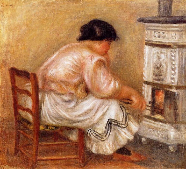 Wikioo.org - Bách khoa toàn thư về mỹ thuật - Vẽ tranh, Tác phẩm nghệ thuật Pierre-Auguste Renoir - Woman Stoking a Stove