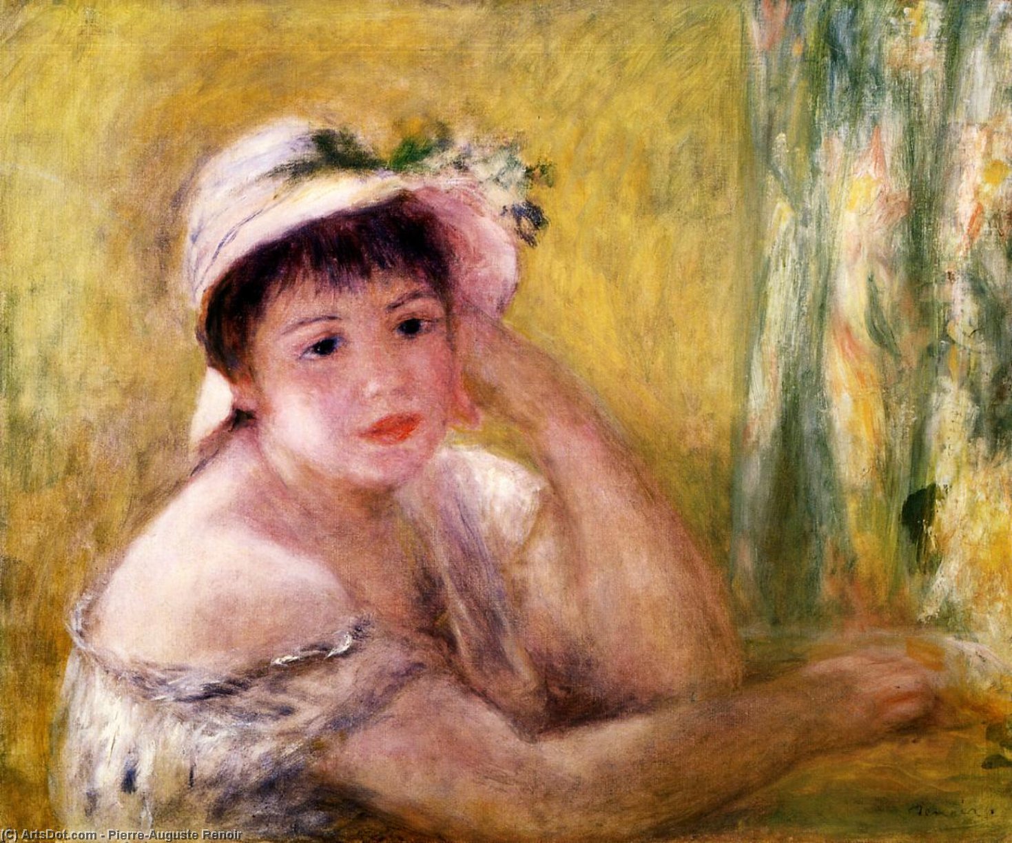 Wikoo.org - موسوعة الفنون الجميلة - اللوحة، العمل الفني Pierre-Auguste Renoir - Woman with a Straw Hat
