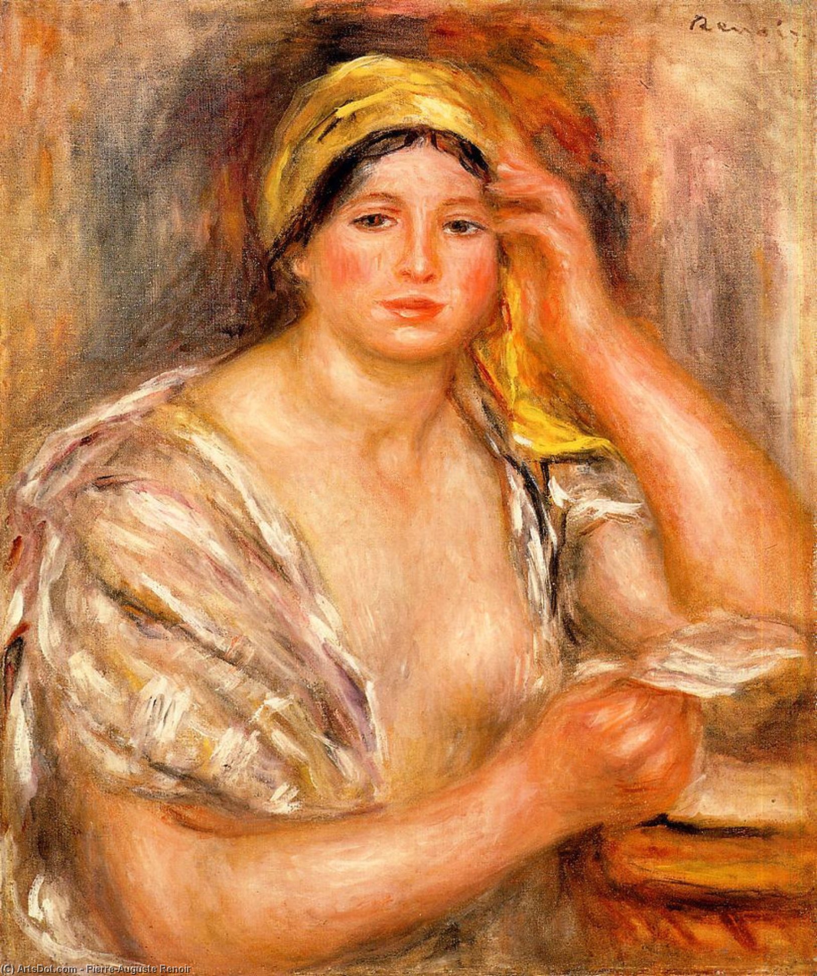 WikiOO.org – 美術百科全書 - 繪畫，作品 Pierre-Auguste Renoir - 女人与一个 黄色  头巾