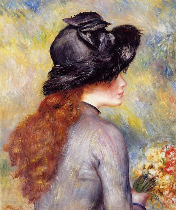 Wikioo.org - The Encyclopedia of Fine Arts - Painting, Artwork by Pierre-Auguste Renoir - Young Girl Holding at Bouquet of Tulips