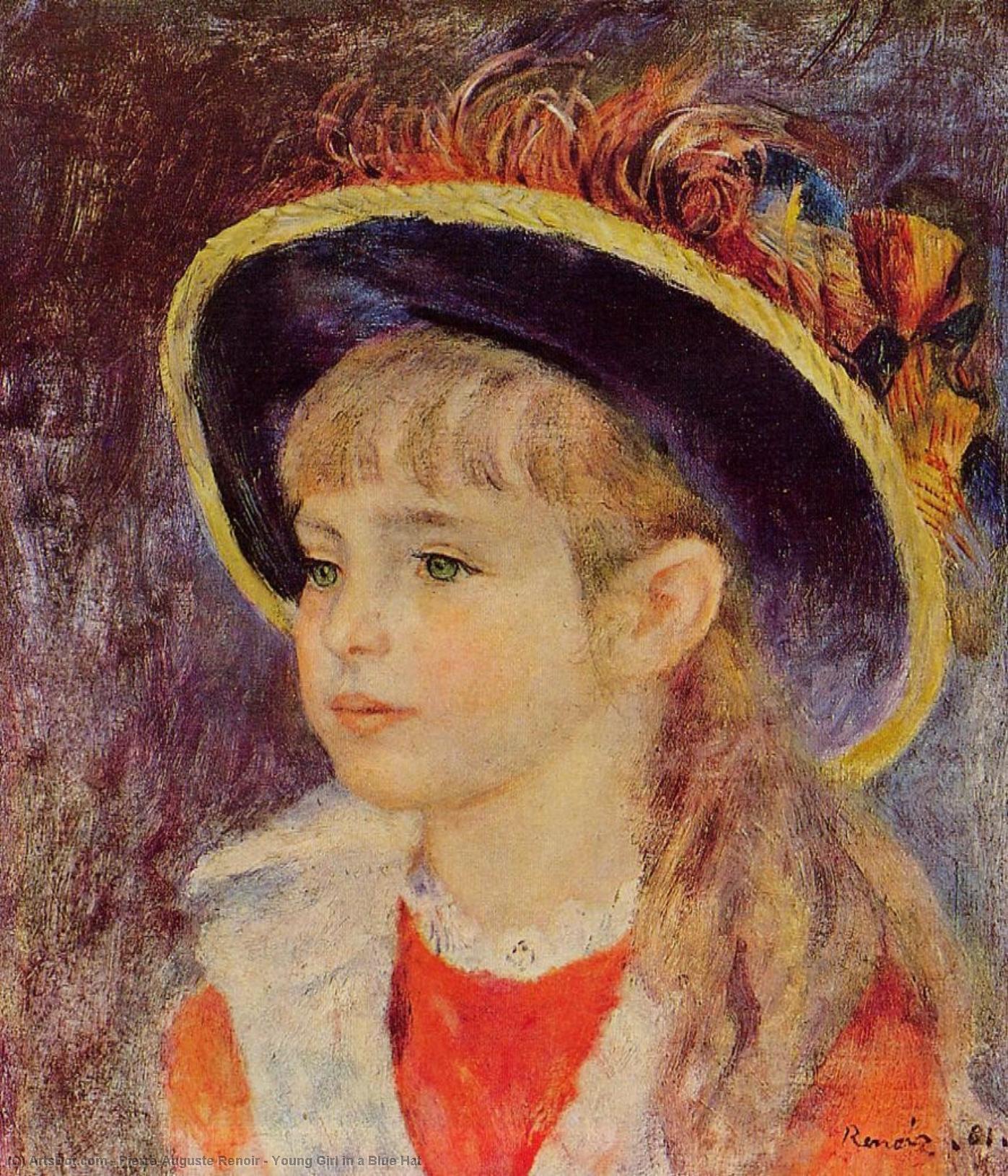 Wikioo.org - The Encyclopedia of Fine Arts - Painting, Artwork by Pierre-Auguste Renoir - Young Girl in a Blue Hat