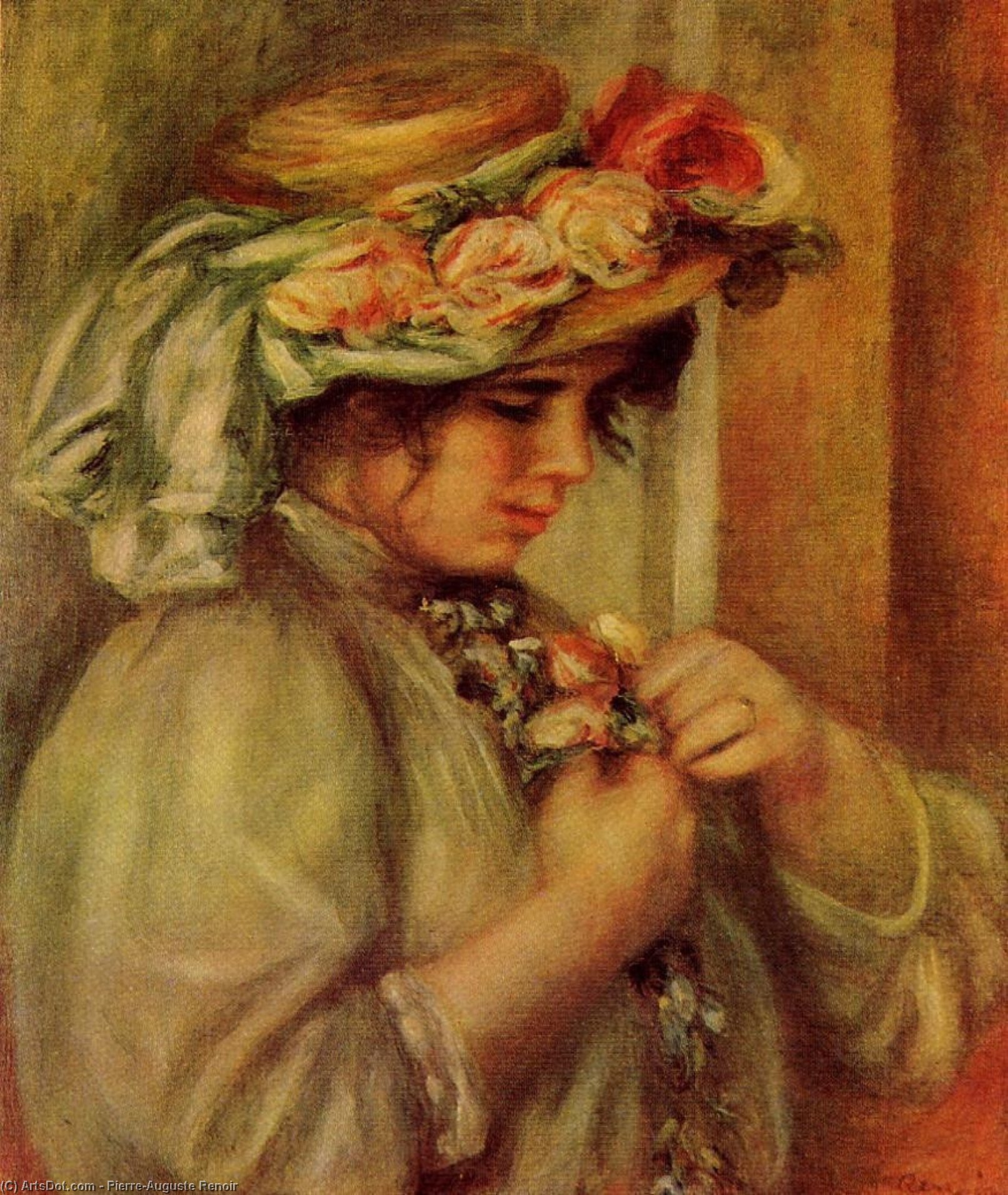 WikiOO.org - Энциклопедия изобразительного искусства - Живопись, Картины  Pierre-Auguste Renoir - Молодая девушка в     шляпа