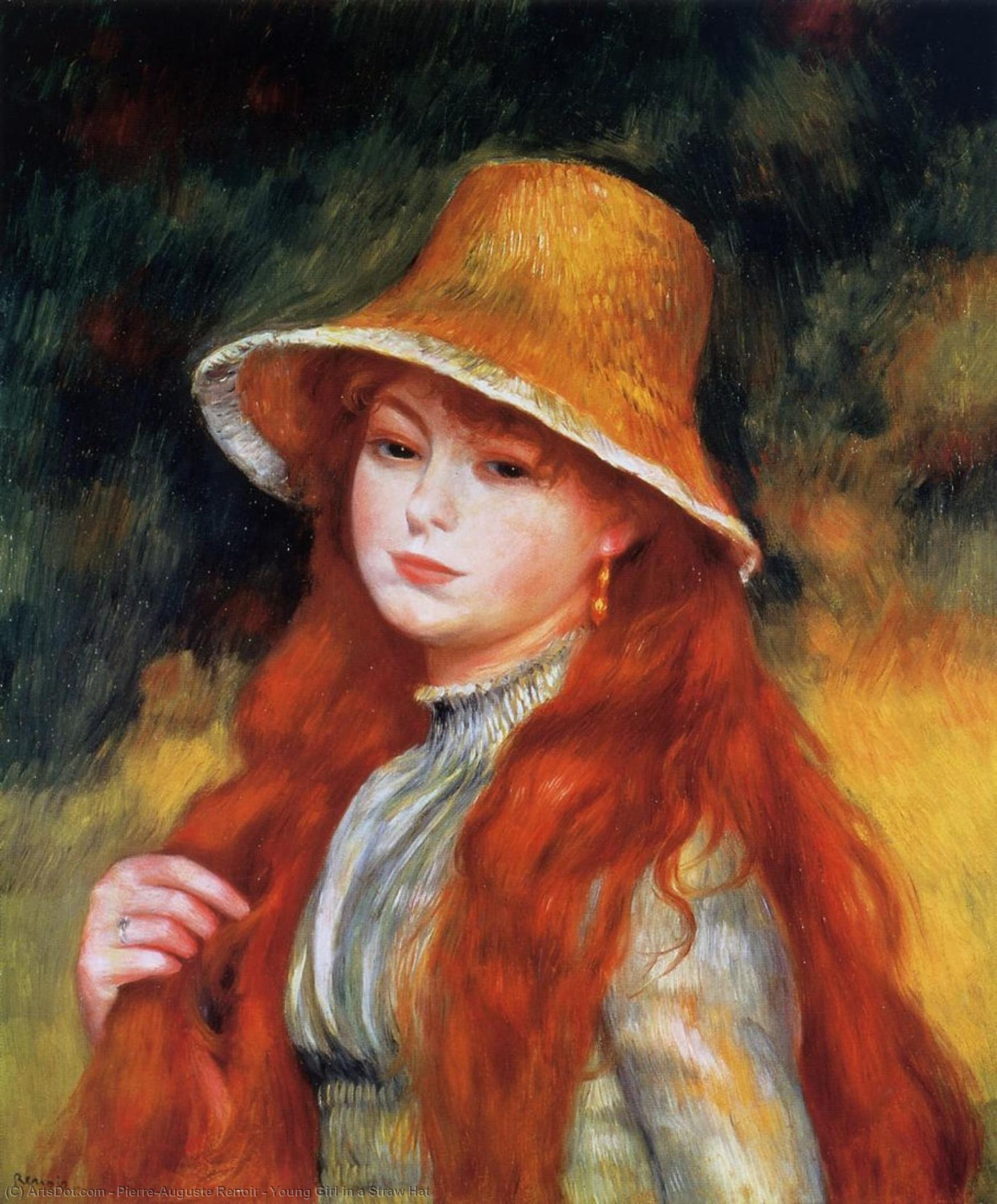 Wikoo.org - موسوعة الفنون الجميلة - اللوحة، العمل الفني Pierre-Auguste Renoir - Young Girl in a Straw Hat