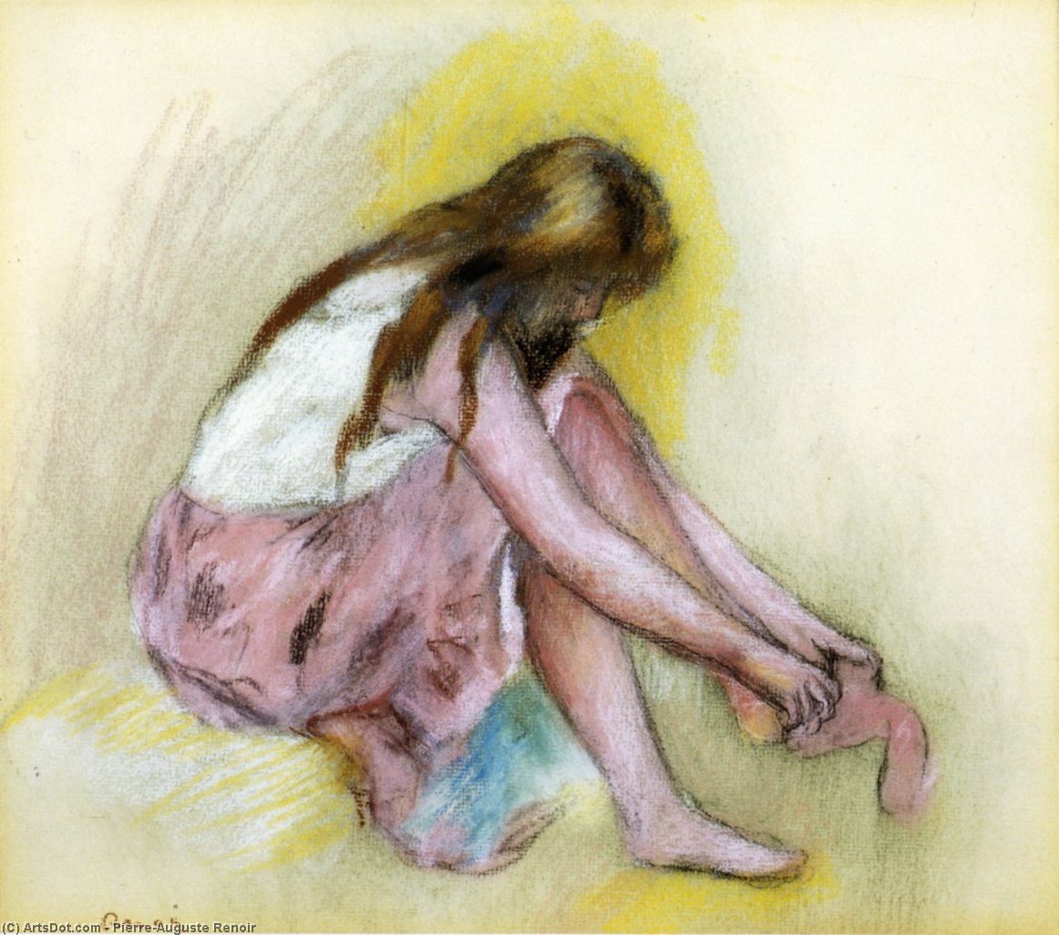 Wikioo.org - The Encyclopedia of Fine Arts - Painting, Artwork by Pierre-Auguste Renoir - Young Girl Slipping on Her Stockings