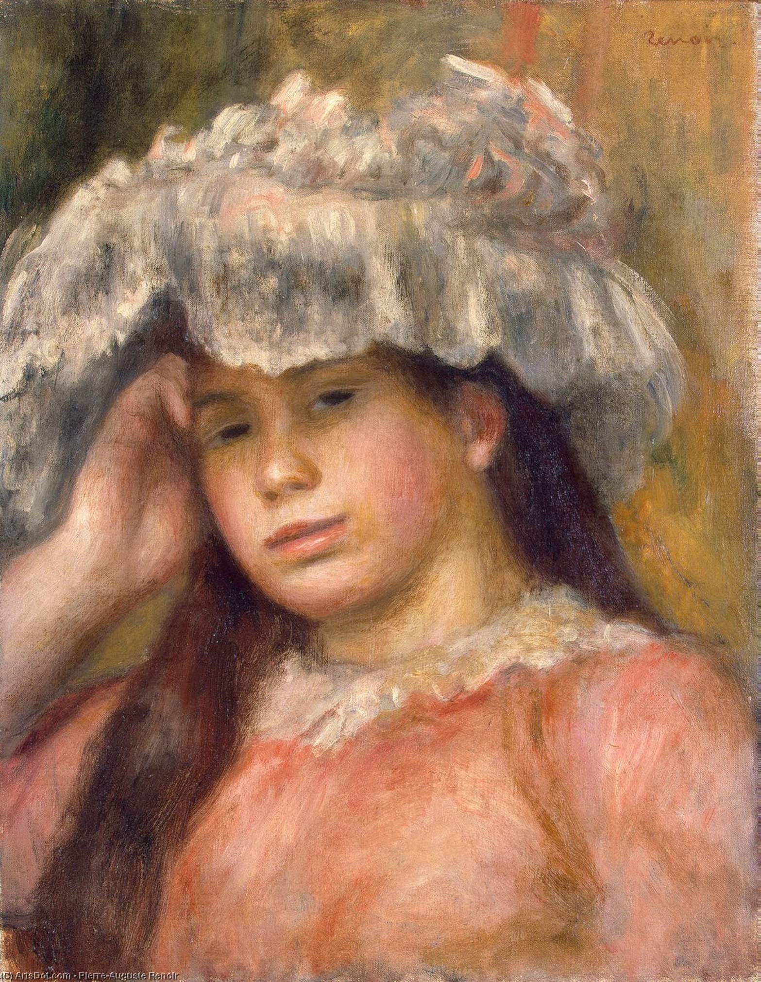 Wikioo.org - The Encyclopedia of Fine Arts - Painting, Artwork by Pierre-Auguste Renoir - Young Girl Wearing a Red Hat