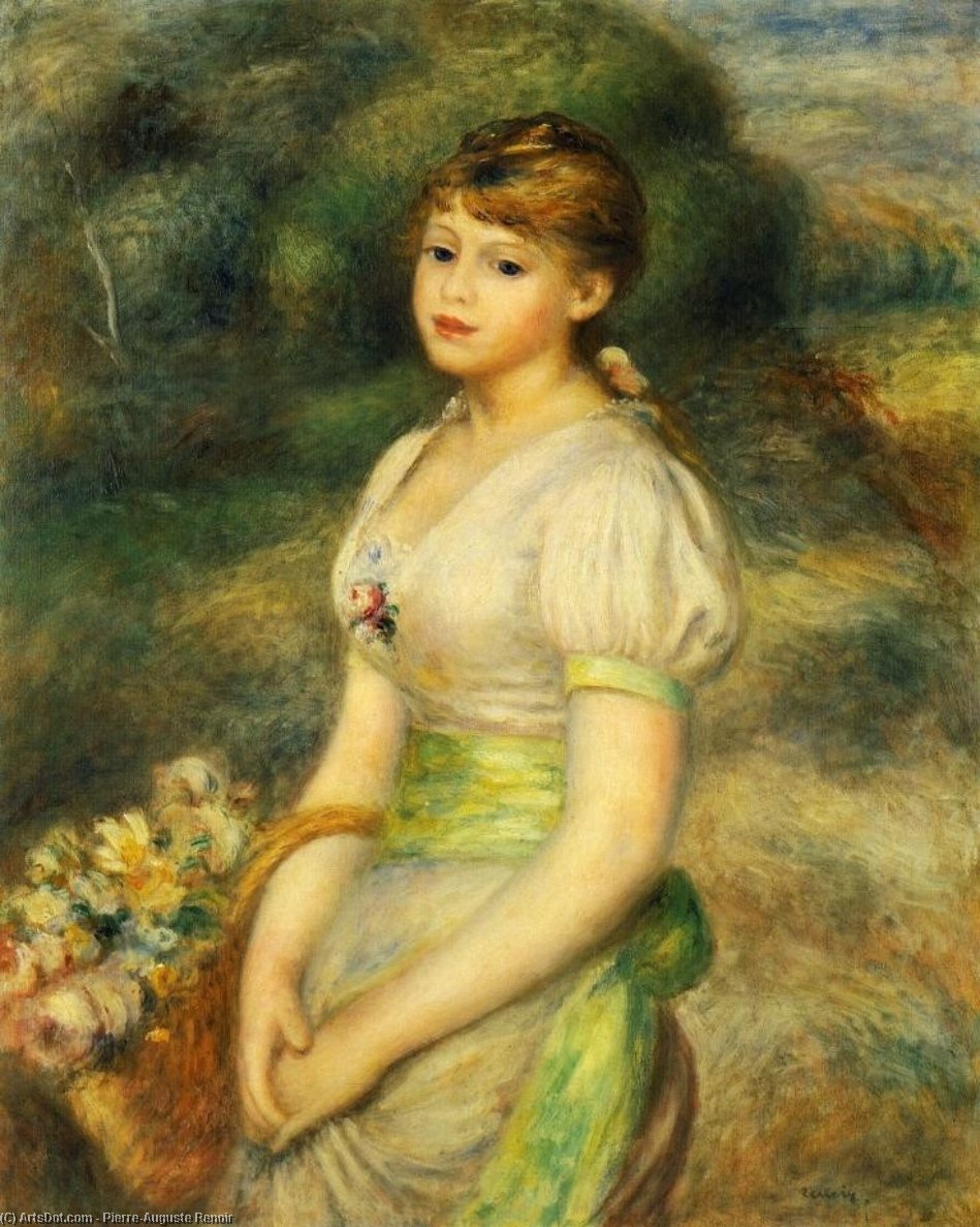 Wikioo.org - The Encyclopedia of Fine Arts - Painting, Artwork by Pierre-Auguste Renoir - Young Girl with a Basket of Flowers