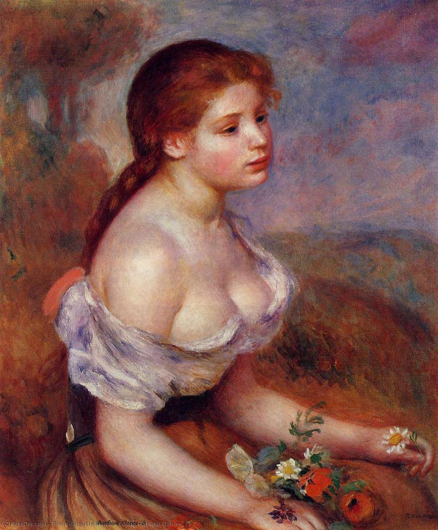 WikiOO.org - Encyclopedia of Fine Arts - Målning, konstverk Pierre-Auguste Renoir - Young Girl with Daisies