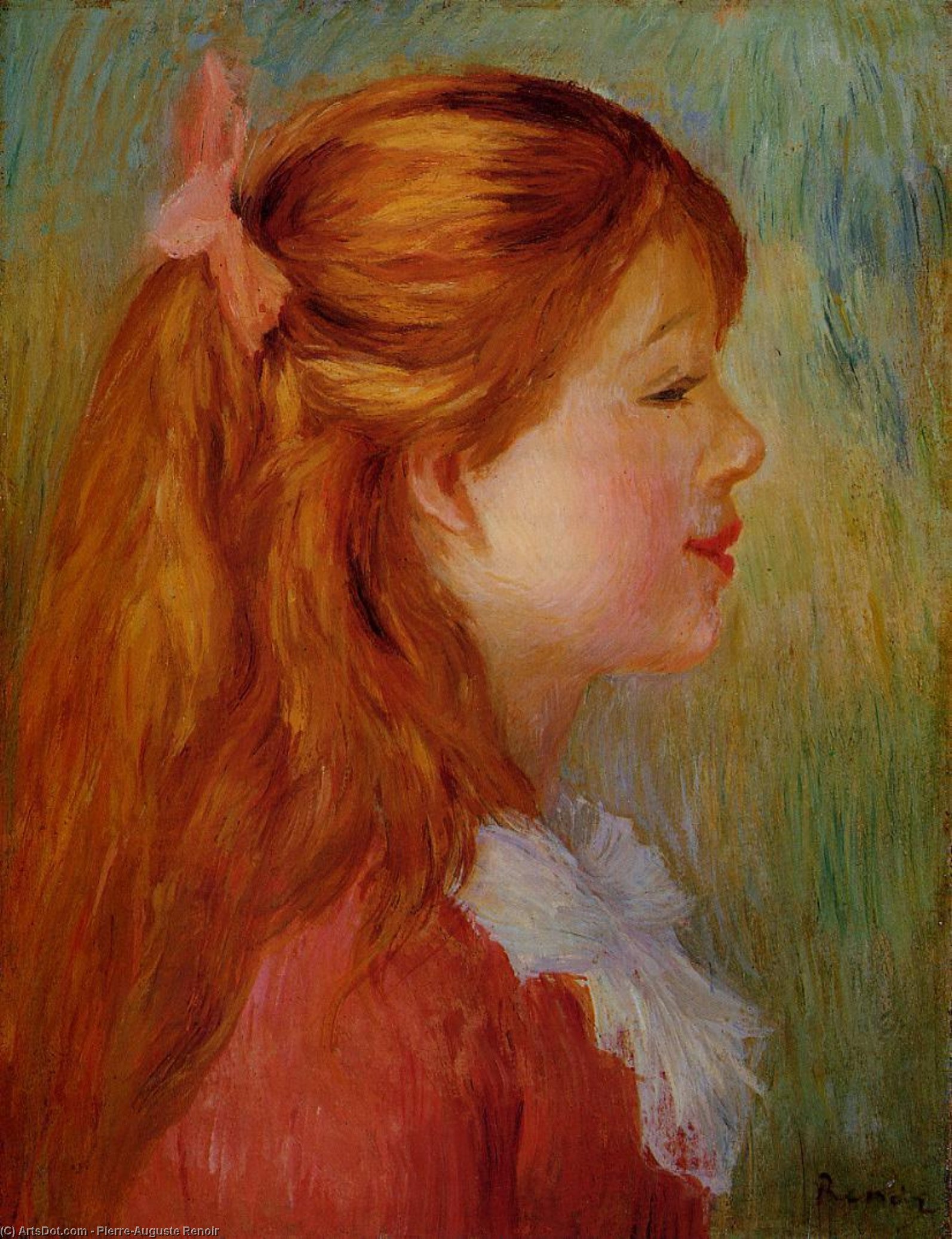 WikiOO.org – 美術百科全書 - 繪畫，作品 Pierre-Auguste Renoir - 年轻的女孩 与  长  头发  在  个人资料