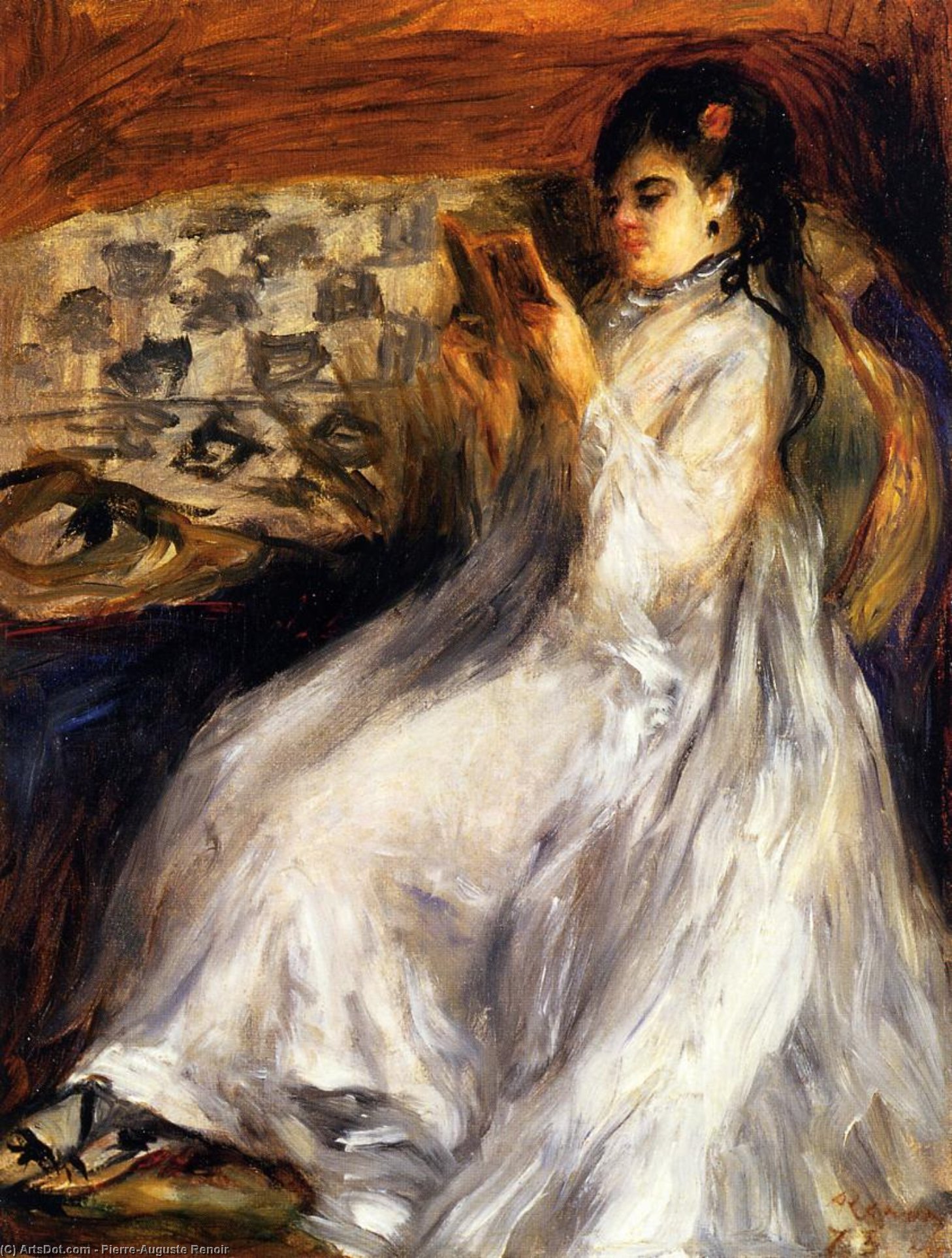 Wikioo.org - Bách khoa toàn thư về mỹ thuật - Vẽ tranh, Tác phẩm nghệ thuật Pierre-Auguste Renoir - Young Woman in White Reading