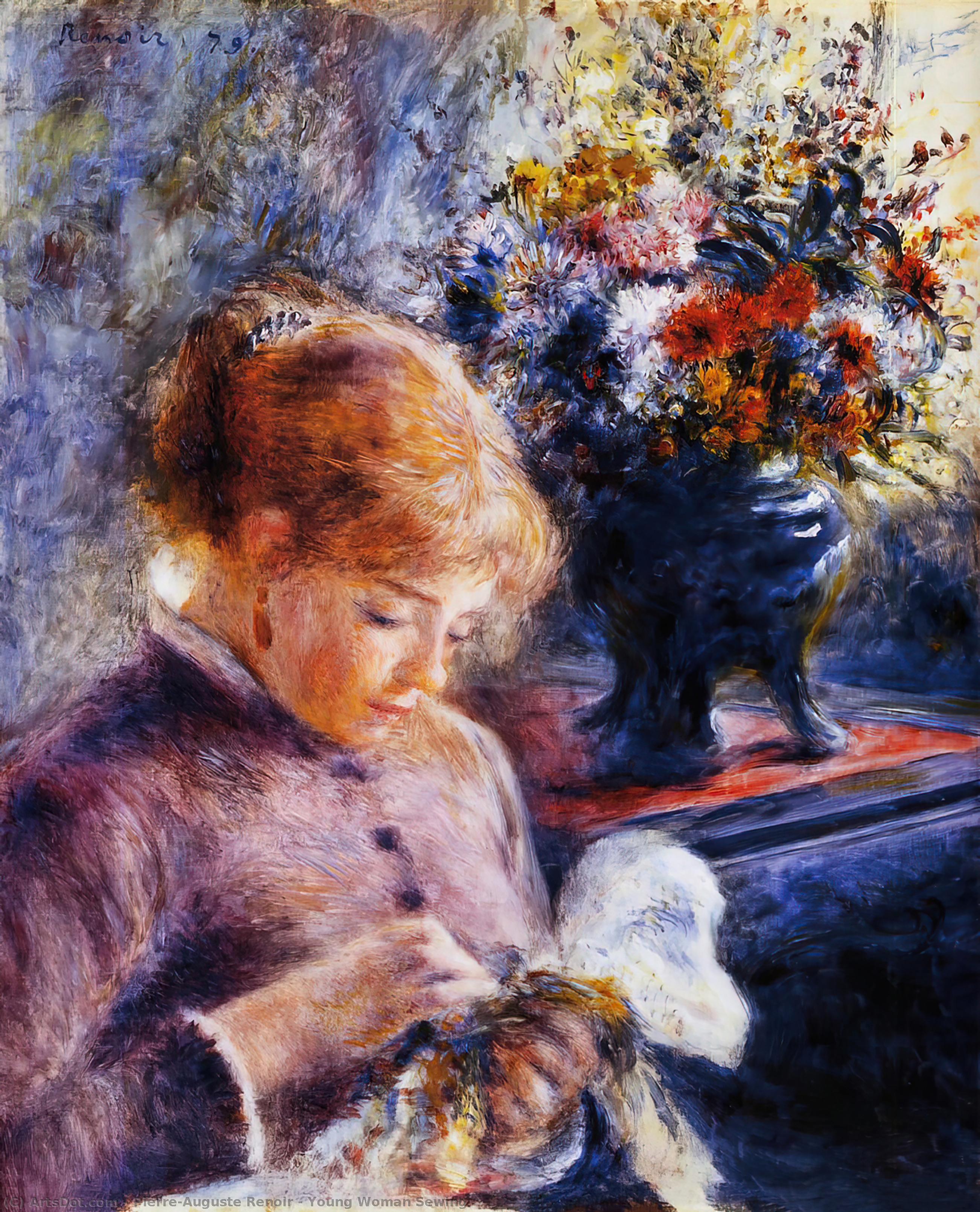 Wikoo.org - موسوعة الفنون الجميلة - اللوحة، العمل الفني Pierre-Auguste Renoir - Young Woman Sewing