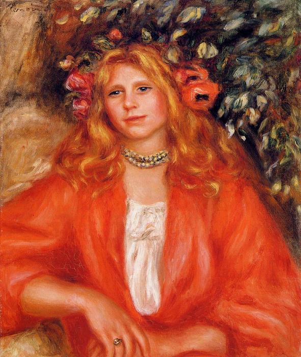 Wikioo.org - The Encyclopedia of Fine Arts - Painting, Artwork by Pierre-Auguste Renoir - Young Woman Wearing a Garland of Flowers
