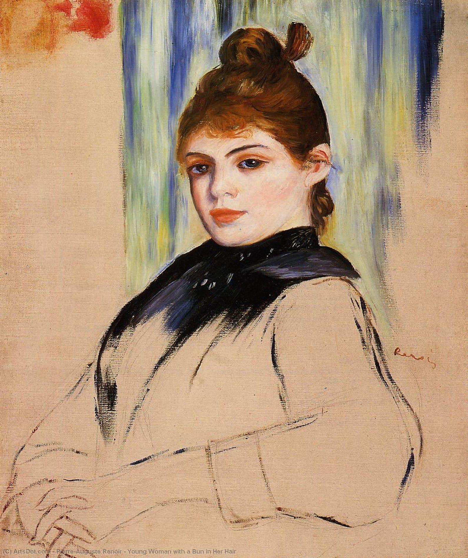 Wikioo.org - The Encyclopedia of Fine Arts - Painting, Artwork by Pierre-Auguste Renoir - Young Woman with a Bun in Her Hair