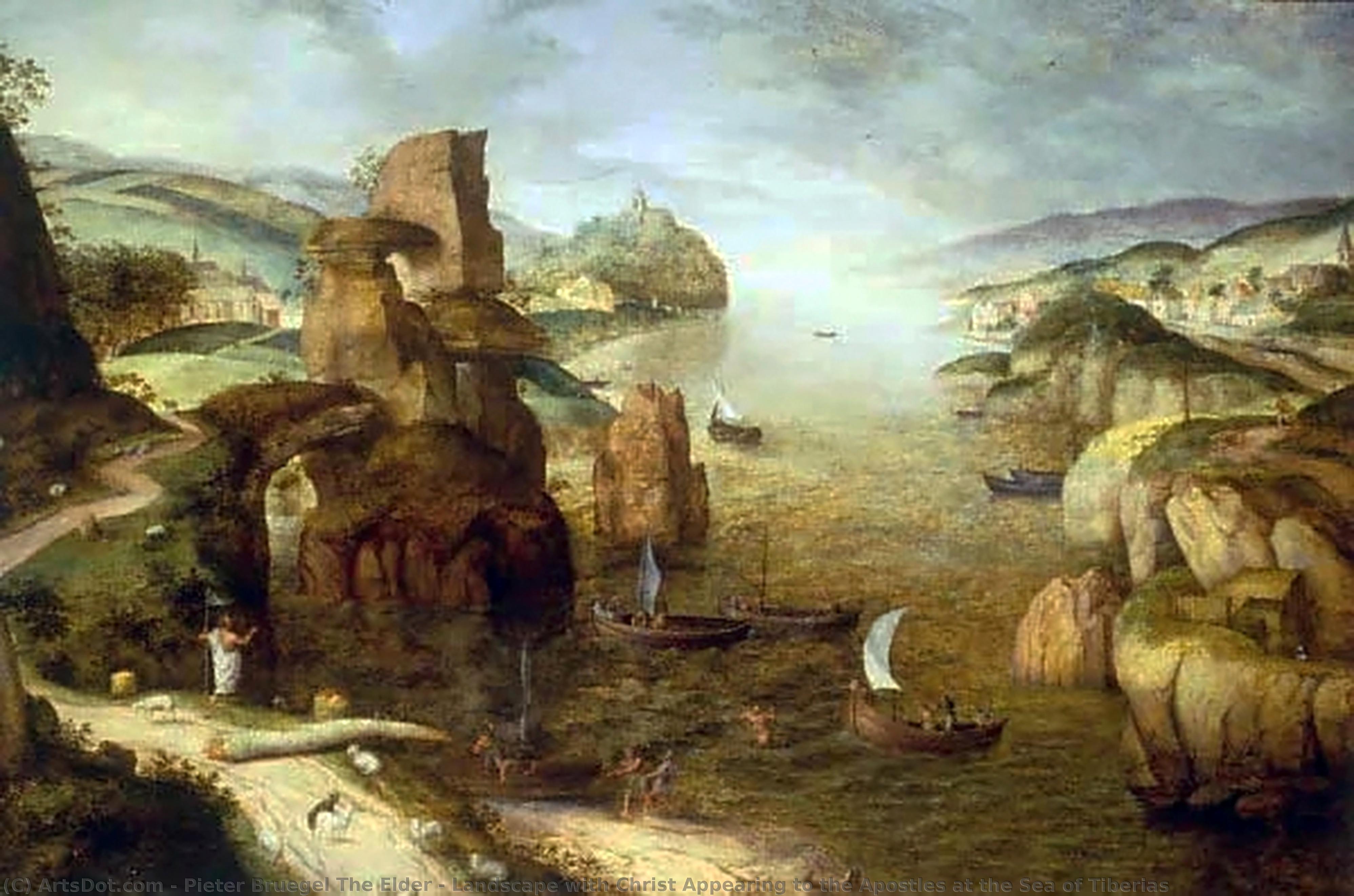 Wikioo.org – L'Enciclopedia delle Belle Arti - Pittura, Opere di Pieter Bruegel The Elder - paesaggio con cristo che appare agli apostoli al lago di tiberiade