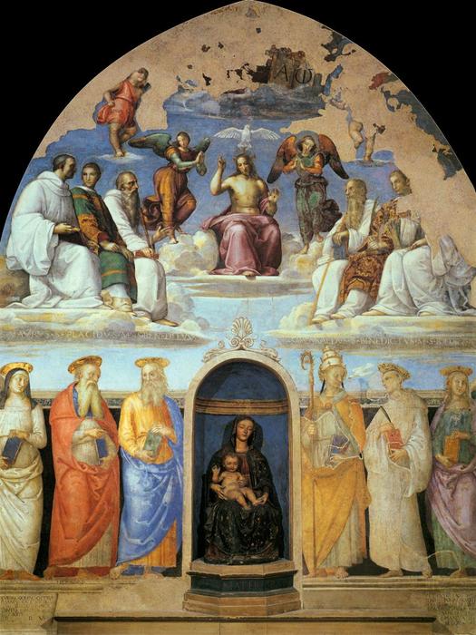Wikioo.org - The Encyclopedia of Fine Arts - Painting, Artwork by Vannucci Pietro (Le Perugin) - Trinity and Six Saints