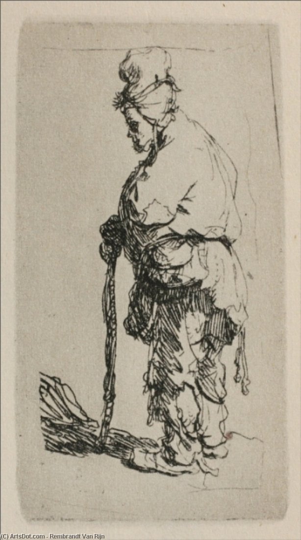 Wikioo.org - The Encyclopedia of Fine Arts - Painting, Artwork by Rembrandt Van Rijn - A Beggar Standing, Seen in Profile to the Left