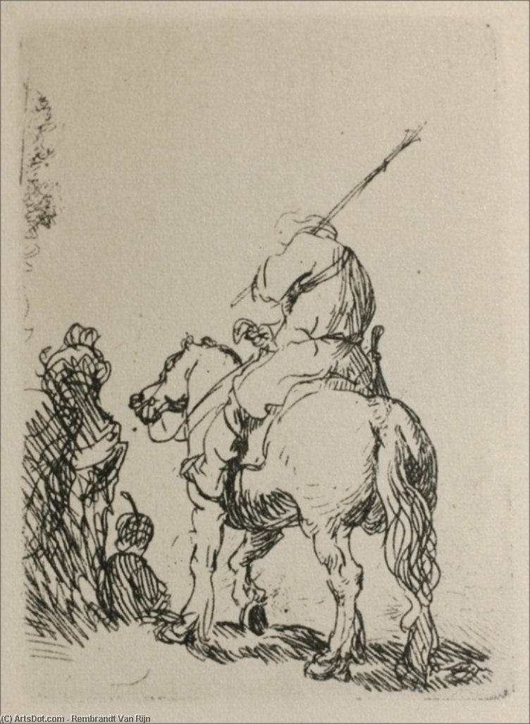 WikiOO.org - 백과 사전 - 회화, 삽화 Rembrandt Van Rijn - A Man on Horesback