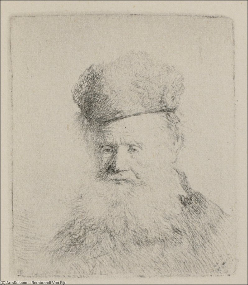 WikiOO.org - 백과 사전 - 회화, 삽화 Rembrandt Van Rijn - A Man with a Large Beard and a Low Fur Cap