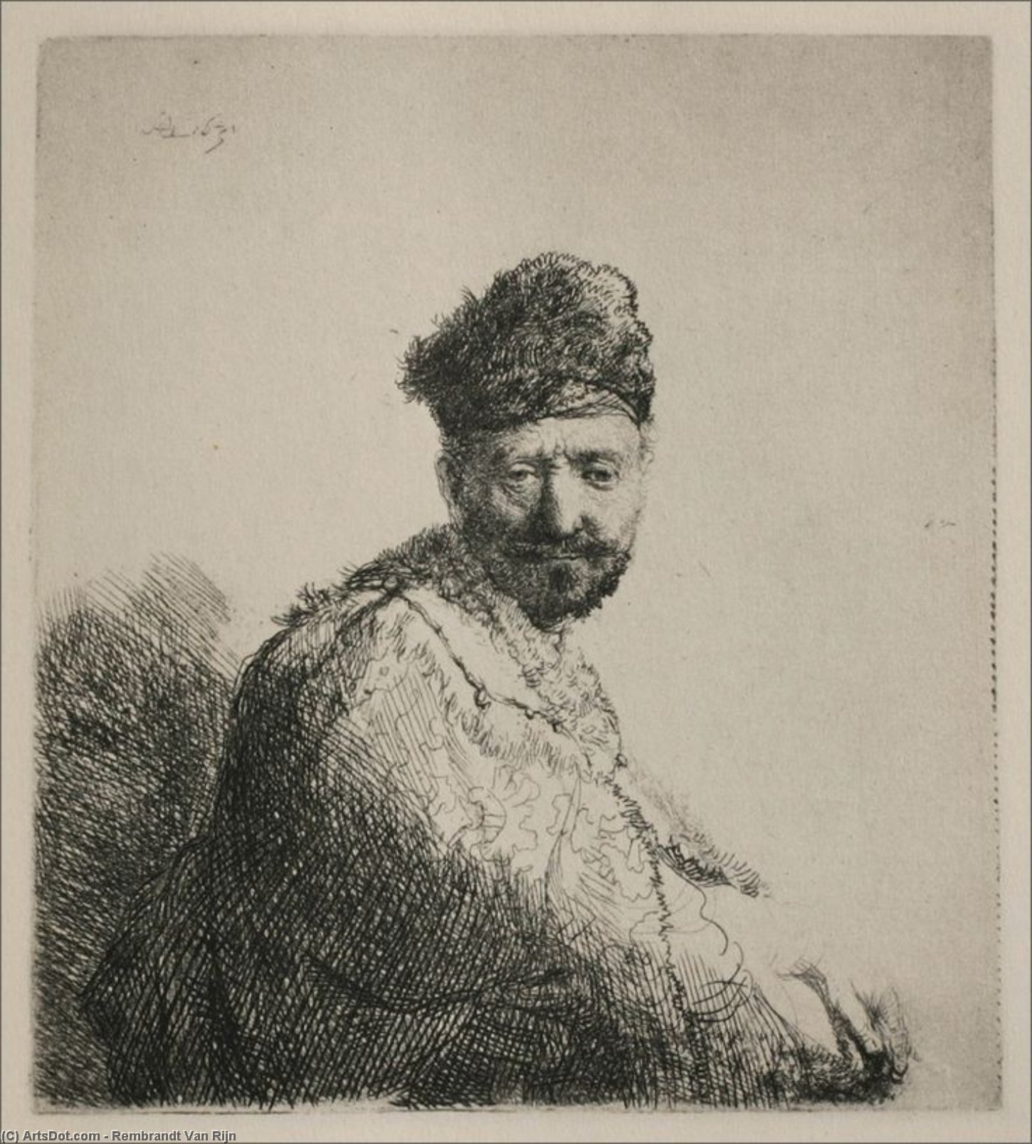 Wikioo.org - Encyklopedia Sztuk Pięknych - Malarstwo, Grafika Rembrandt Van Rijn - A Man with a Short Beard and Embroidered Cloak