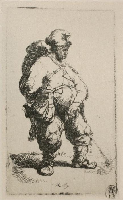 WikiOO.org - Encyclopedia of Fine Arts - Maľba, Artwork Rembrandt Van Rijn - A Mans Standing Towards the Right