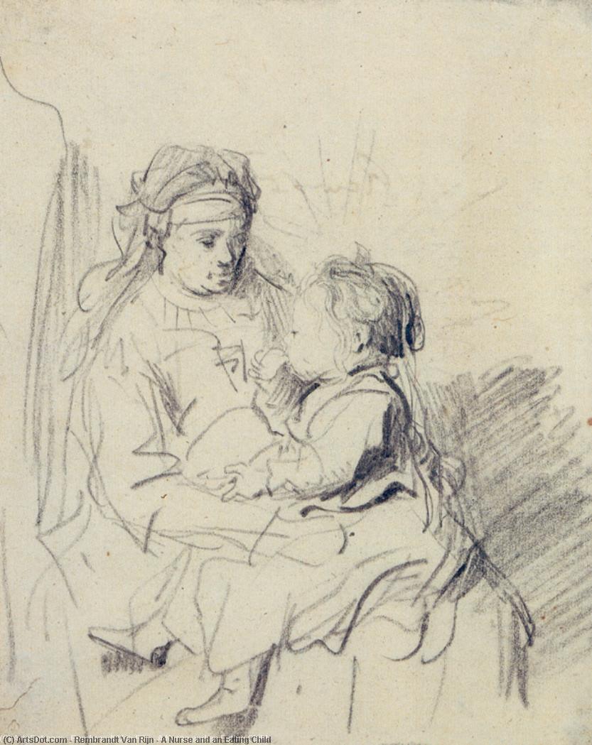 Wikioo.org - The Encyclopedia of Fine Arts - Painting, Artwork by Rembrandt Van Rijn - A Nurse and an Eating Child