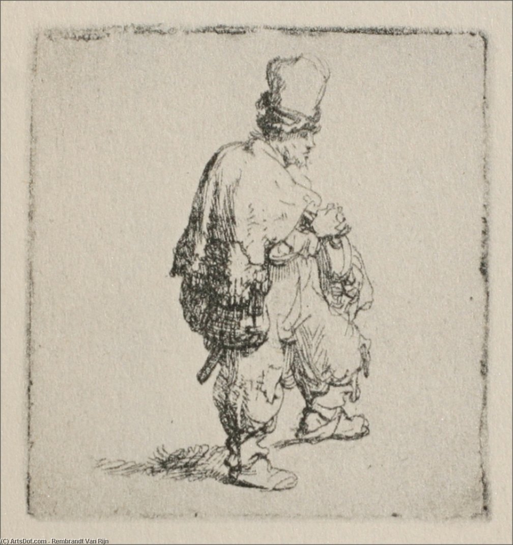 Wikioo.org - สารานุกรมวิจิตรศิลป์ - จิตรกรรม Rembrandt Van Rijn - A Polander Walking Towards the Right