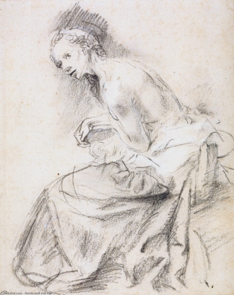 WikiOO.org - Encyclopedia of Fine Arts - Lukisan, Artwork Rembrandt Van Rijn - A Seated Female Nude as Susanna