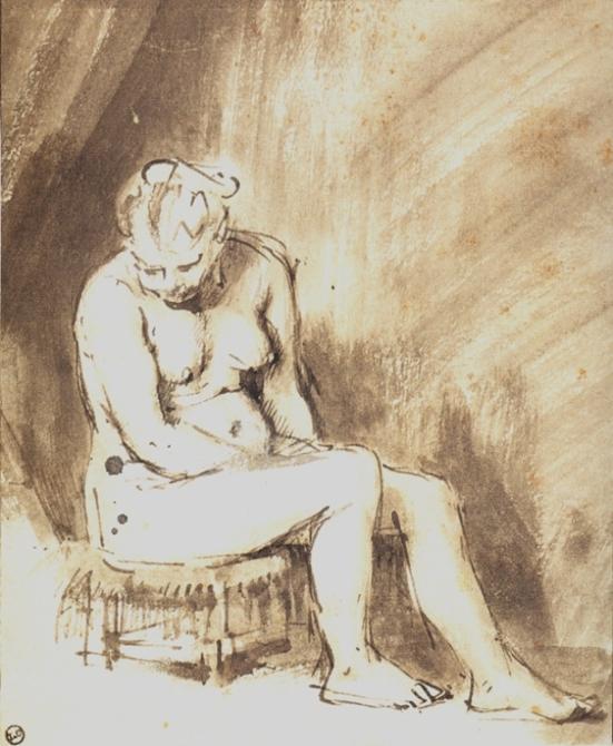 Wikoo.org - موسوعة الفنون الجميلة - اللوحة، العمل الفني Rembrandt Van Rijn - A Seated Female Nude