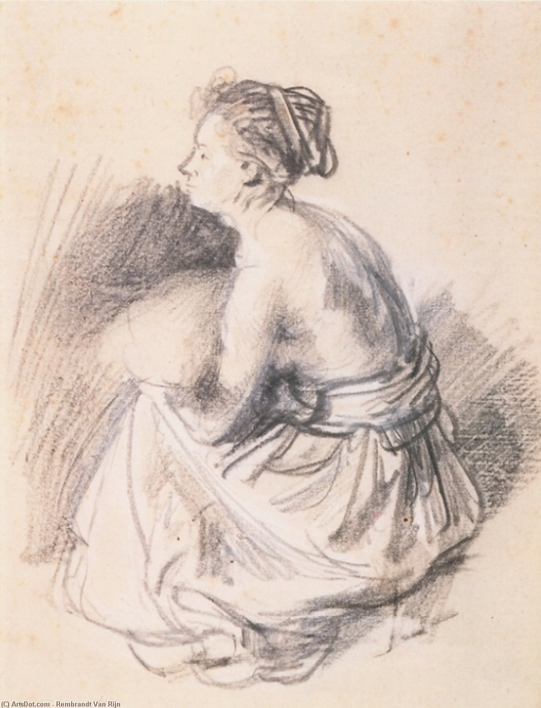 Wikioo.org - The Encyclopedia of Fine Arts - Painting, Artwork by Rembrandt Van Rijn - A Seated Woman, Naked to the Waste