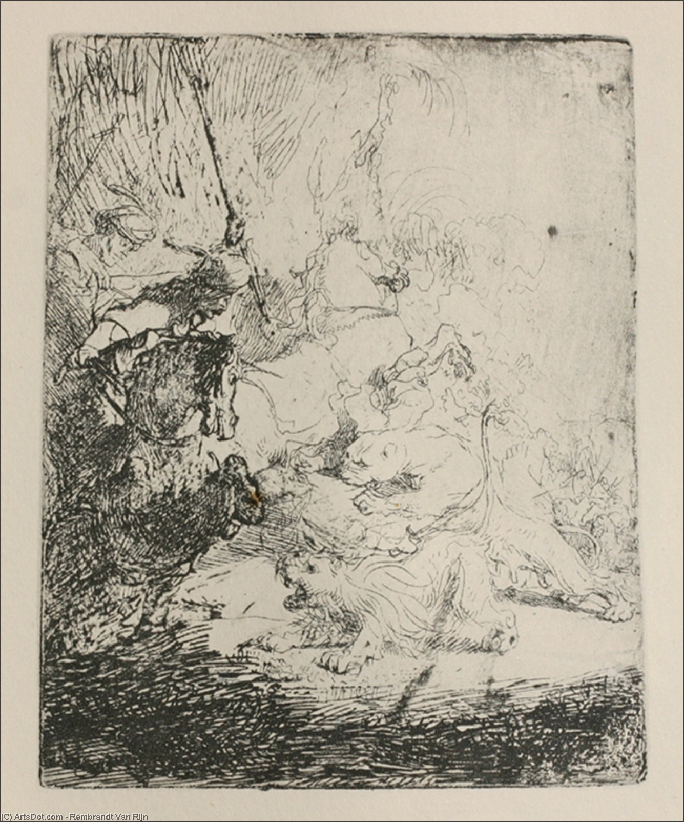 Wikioo.org - The Encyclopedia of Fine Arts - Painting, Artwork by Rembrandt Van Rijn - A Small Lion Hunt with a Lioness
